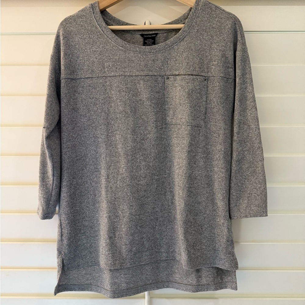 Calvin Klein Jeans Heather Gray 3/4 Length Sleeve Top